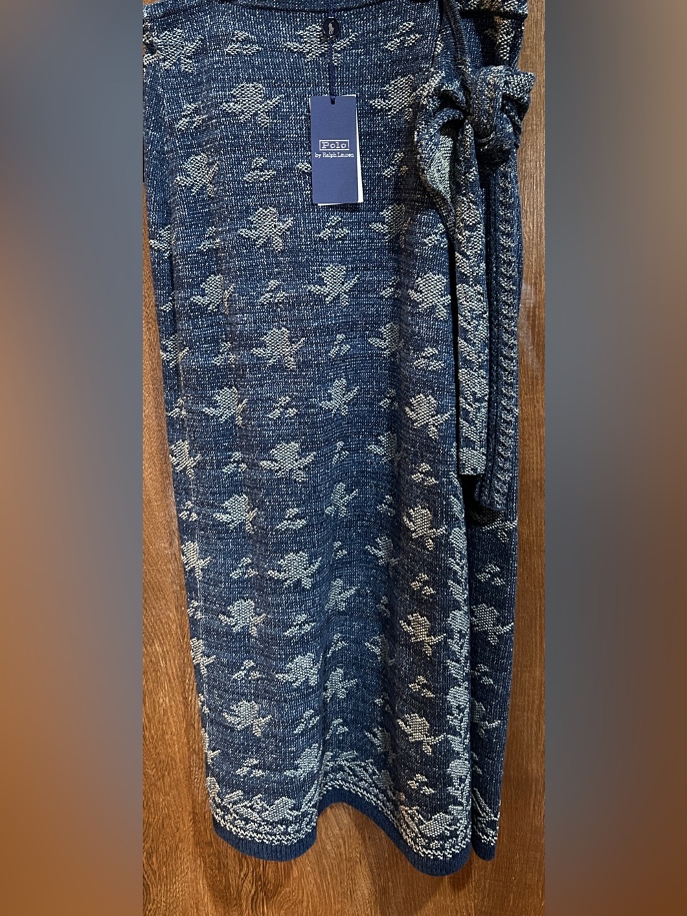 Polo Ralph Lauren Printed Wrap Midi Skirt NWT Medium – Indigo Blue Knit Floral